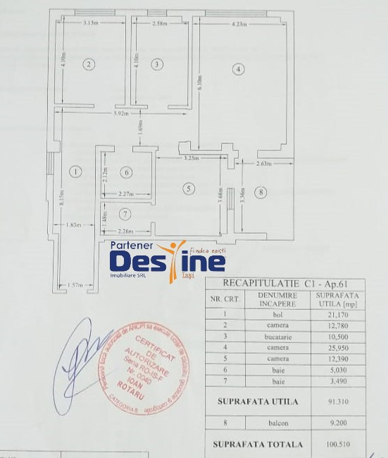 Apartament 3 camere DECOMANDAT 100 MP zona Păcurari - Șos. Rediu