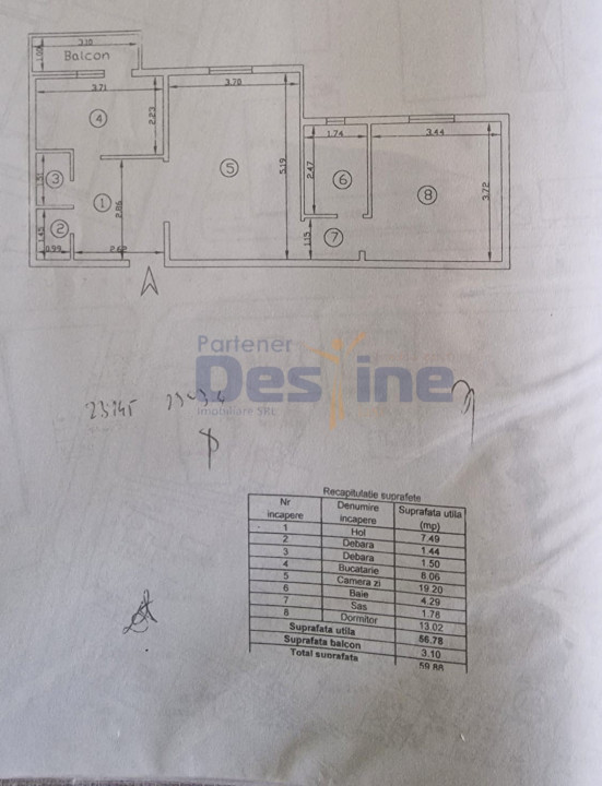 Apartament 2 camere 60mp Semidecomandat – BLD. POITIERS-zona Frumoasa