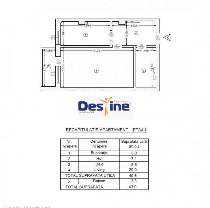 Bucium-Visan - Apartament 1 cameră decomandat 43,9 mp 