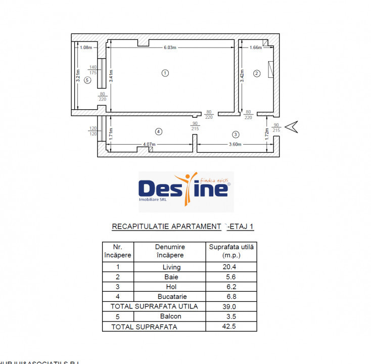 Bucium-Visan - Apartament 1 cameră decomandat 42,5 mp 