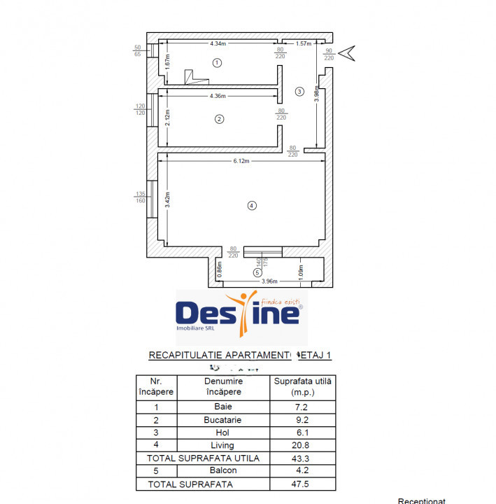 Bucium-Visan - Apartament 1 cameră decomandat 47,5mp 