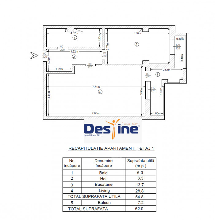 Bucium-Visan - Apartament 1 cameră decomandat 62mp 