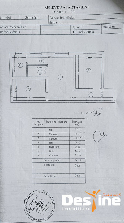 Apartament 3 camere Open Space 64,12 MP zona Bucium