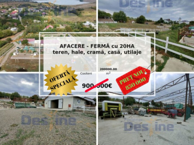 AFACERE - FERMĂ cu 20HA teren, hale, cramă, casă, utilaje