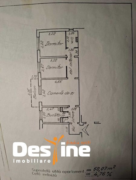 Zimbru, apartament 3 camere, SEMIdecomandat, 53 mp, et  2 , 83.000 euro