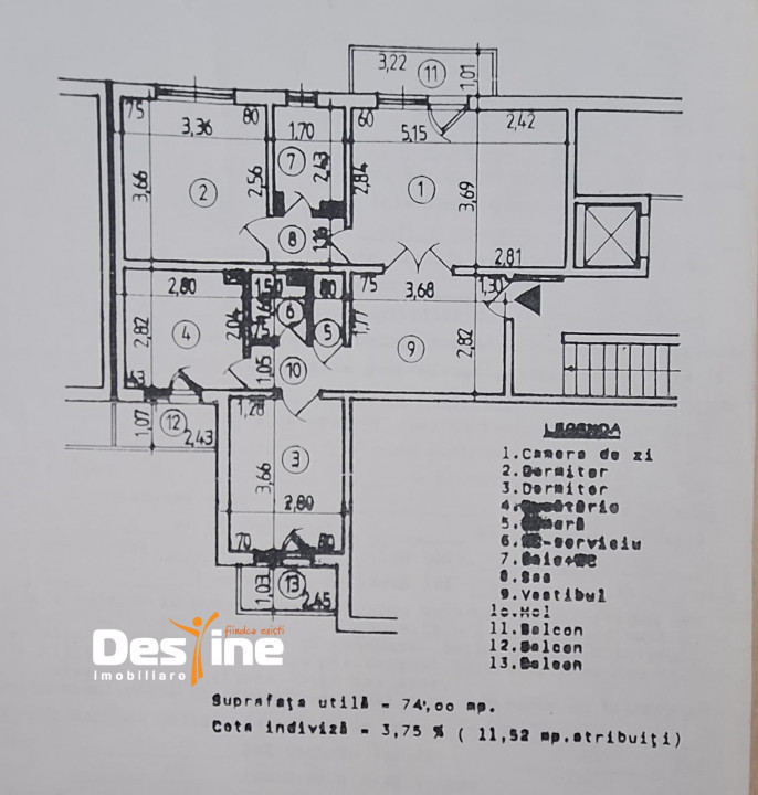 Zimbru, apartament 3 camere, decomandat, 74mp, et  6, 115000 euro