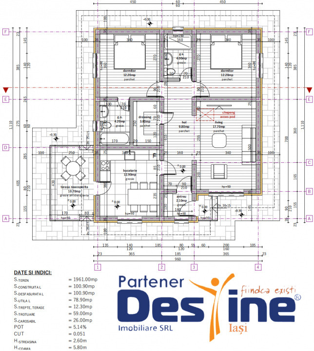 Casa plan parter 3 camere 90 mp + 500 mp teren, finisaje de calitate