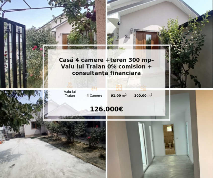 Casă 4 camere +teren 300 mp–Valu lui Traian 0% comision + consultanță financiara