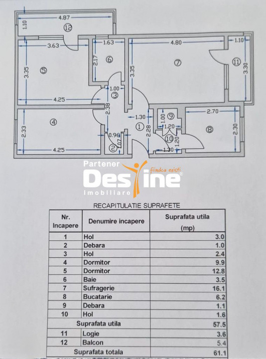 Pașcani – Apartament 3 camere decomandat, 61mp, etaj 1, ultracentral, zona Deal