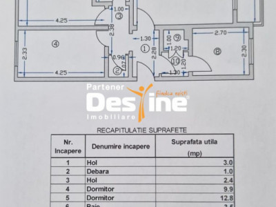 Pașcani – Apartament 3 camere decomandat, 61mp, etaj 1, ultracentral, zona Deal