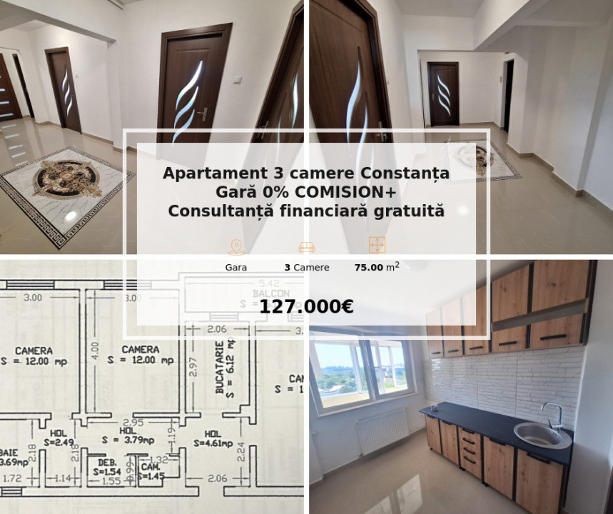 Apartament 3 camere  Constanța Gară 0% COMISION+ Consultanță financiară gratuită