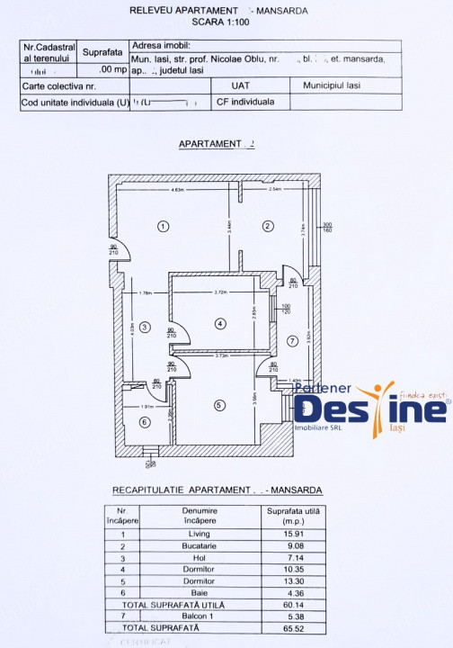 Apartament 3 camere 66 mp balcon, loc de parcare + boxă - Alpha Bank Păcurari