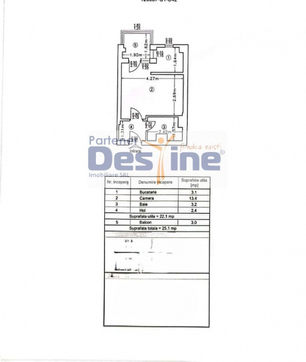 Frumoasa – Garsonieră etaj 1/4, AC, mobilată și utilată, suprafață totală 25mp