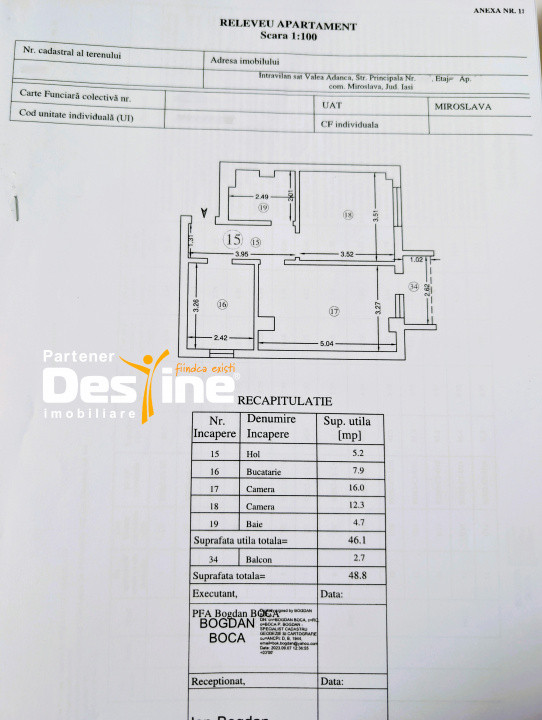 Apartament 2 camere decomandat 49 mp intermediar loc parcare balcon Valea Adanca