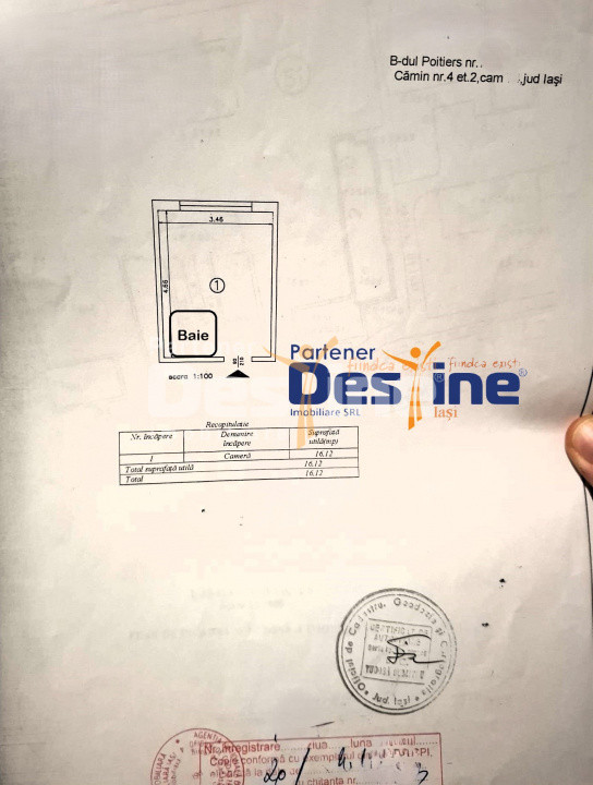 Cameră cămin 16 mp baie proprie mobilat și utilată renovată etaj 2 Frumoasa