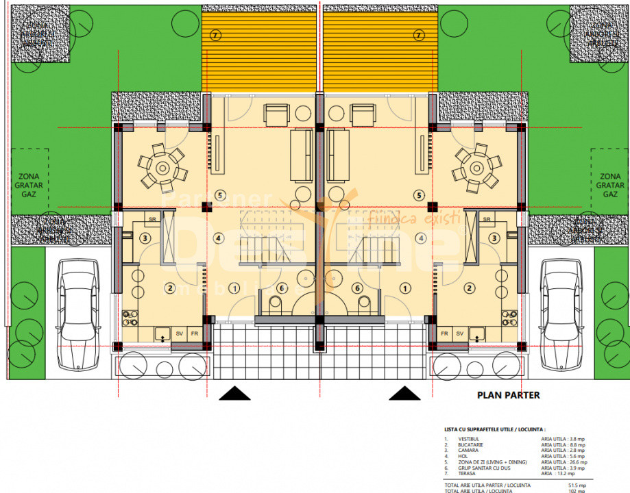 Vilă tip duplex, 4 camere, 102 mp + curte individuală, Bartolomeu