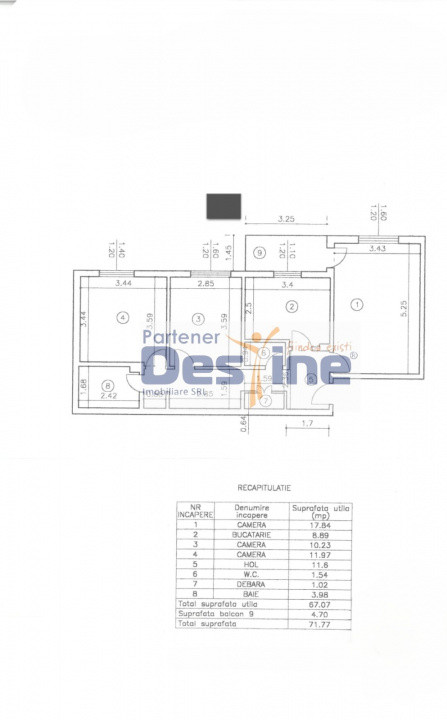Apartament 3 camere, 72 mp, centrală termică, central etaj 3/4 – zona Canta