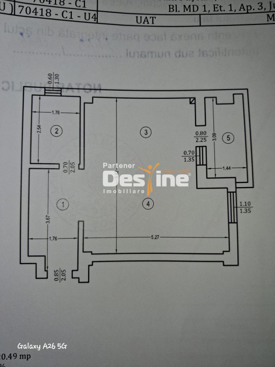 Pașcani - Apartament 1 camere, 42mp, etaj 1 din 3, CP, zona Sfânta Vineri