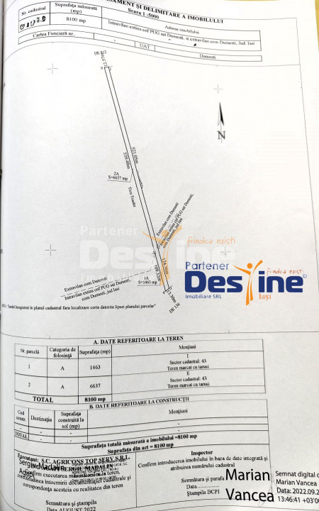 Teren Primarie Dumesti, 8100 mp, front 13 ml, 
