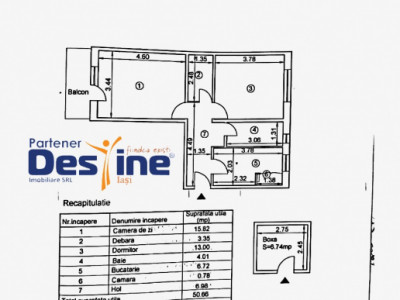 Apartament 2 camere 55 mp model decomandat