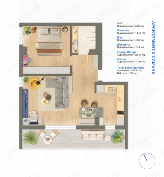 Apartament 2 camere cu finisaje de inalta calitate!
