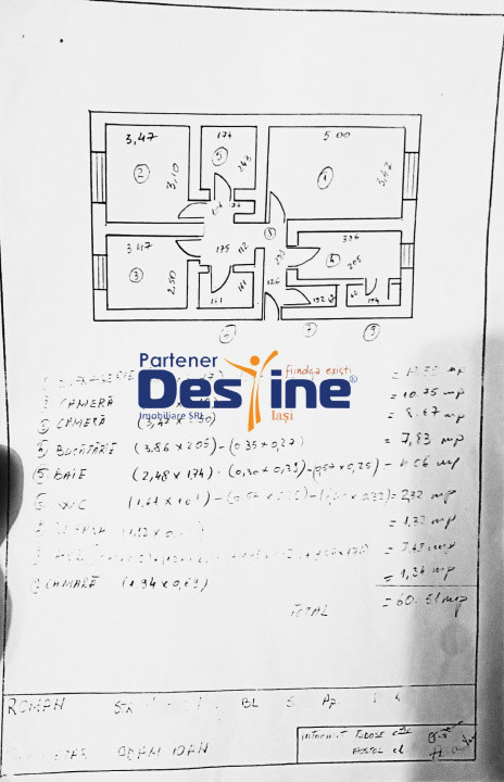 Apartament 3 camere decomandat de 61 mp 2 băi la parter cartier Favorit - Roman