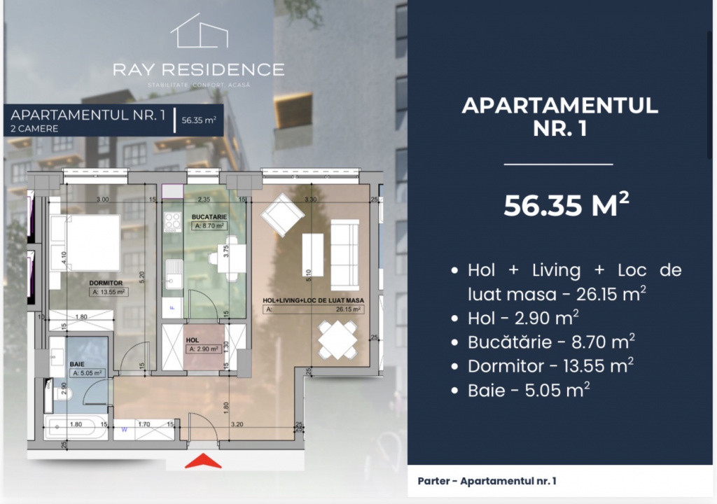 Apartament 2 camere, complex rezidențial  