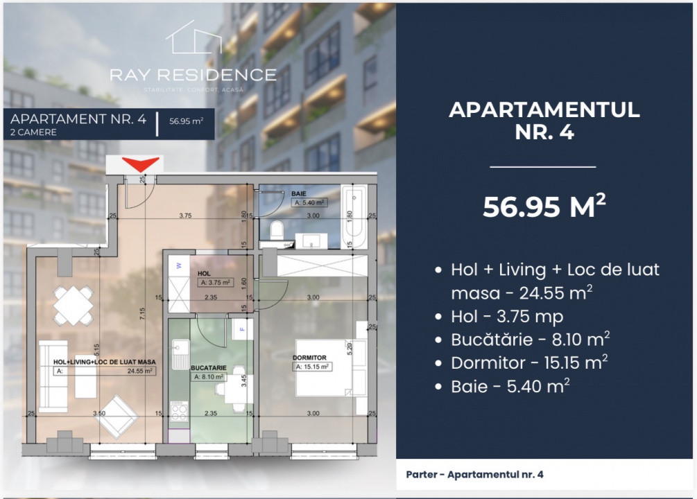 Apartament 2 camere, complex rezidențial  