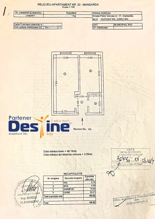 Comision 0% Apartament 2c 47 mp mobilatutilat complet + parcare, Lidl Bucium