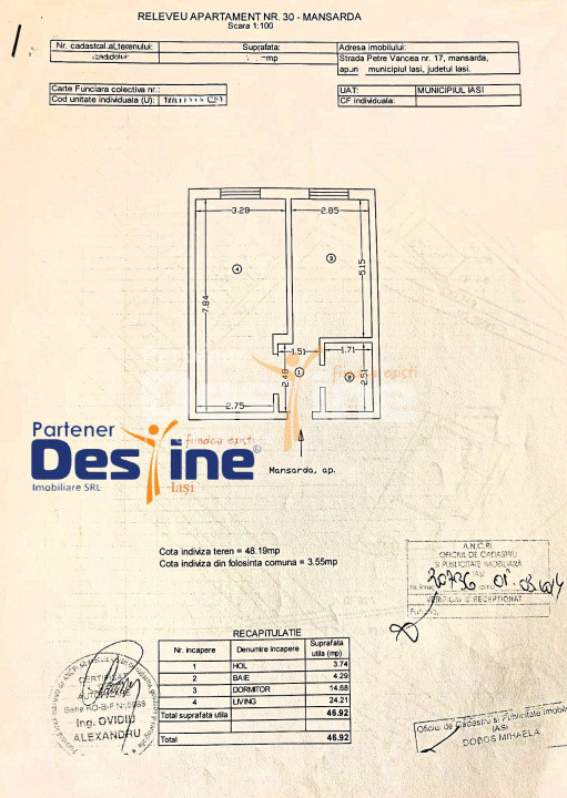 Comision 0% Apartament 2c 47 mp mobilatutilat complet + parcare, Lidl Bucium