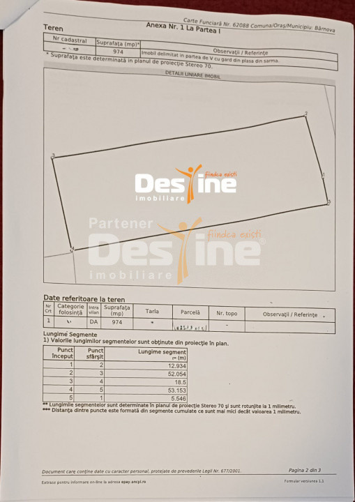 Bârnova - Teren Intravilan 974 Mp, utilitati, drum betonat
