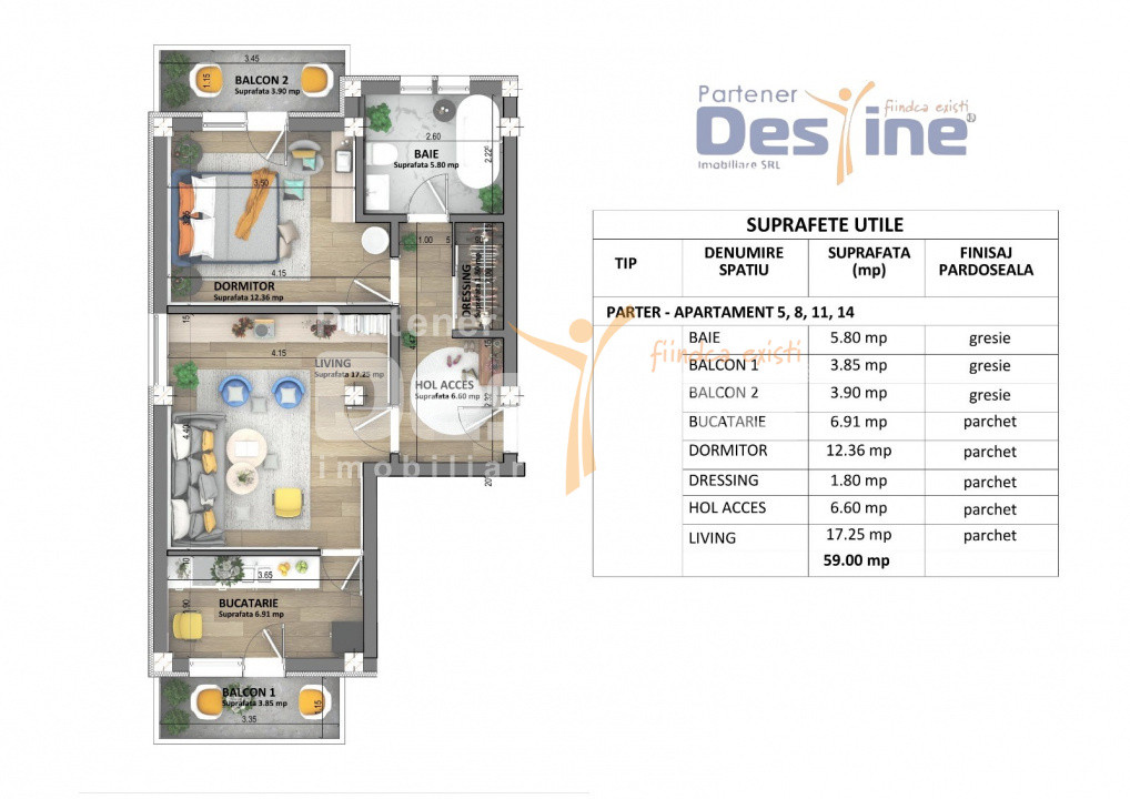 Apartamente noi Visan, predare mai 2026, pret 1.350 € + TVA