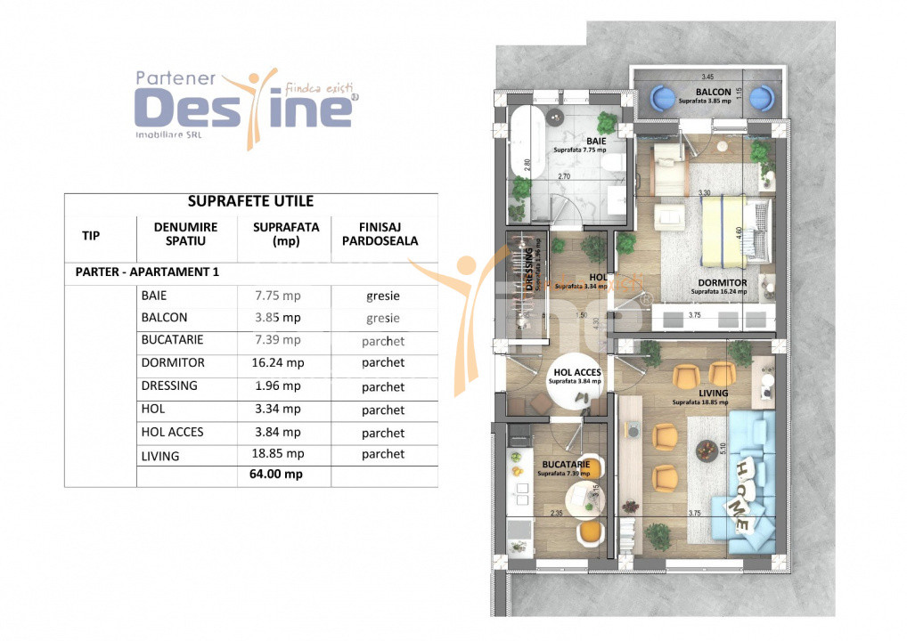 Apartamente noi Visan, predare mai 2026, pret 1.350 € + TVA
