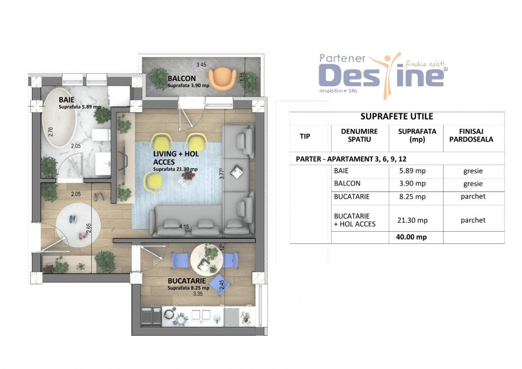 Apartamente noi Visan, predare mai 2026, pret 1.350 € + TVA