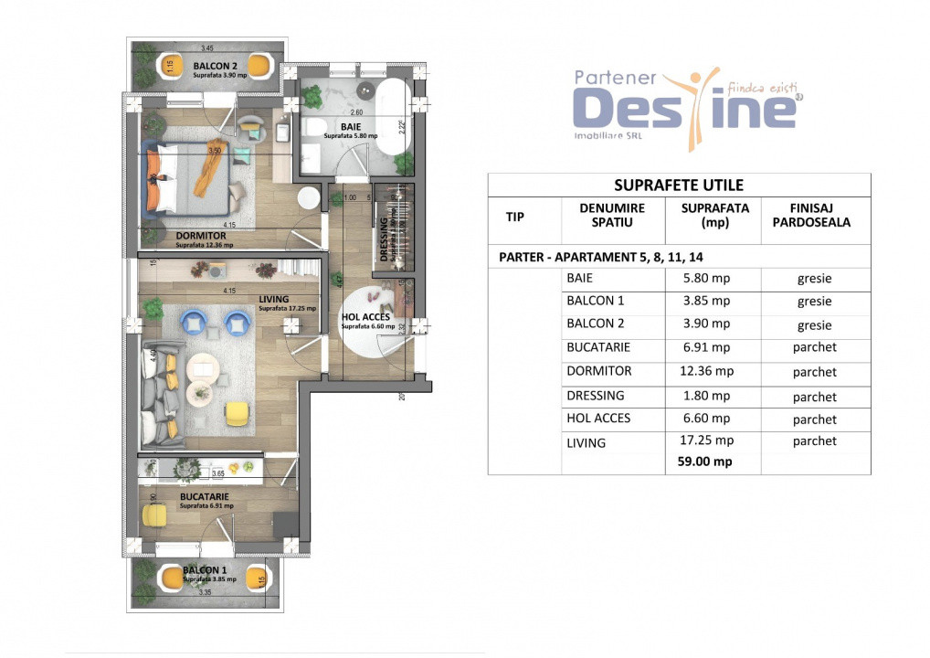 Apartamente noi Visan, predare mai 2026, pret 1.350 € + TVA
