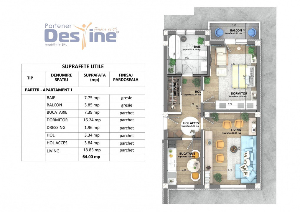 Apartamente noi Visan, predare mai 2026, pret 1.350 € + TVA