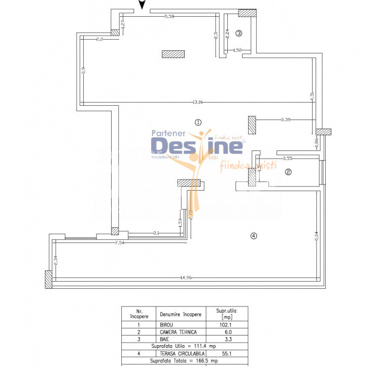 Spatiu birouri premium Copou 111 mp + terasa 55mp