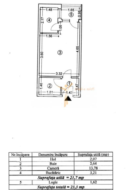 Garsoniera 23 mp centrală termică etaj intermediar Alexandru