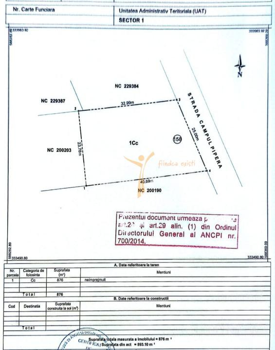 Teren intravilan 876 mp | deschidere 25 ml | zonă Pipera