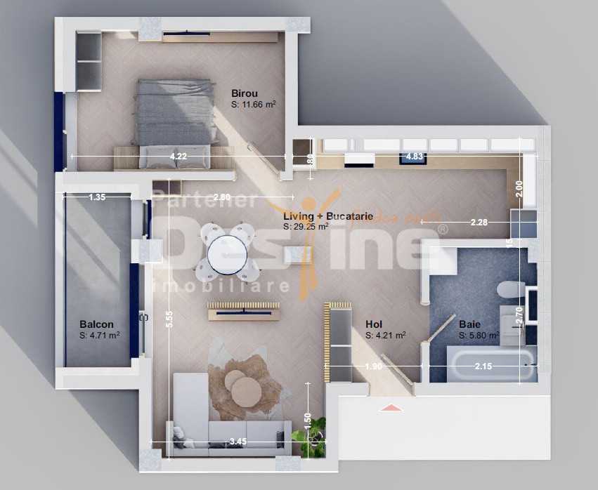 Apartament 2 camere open space etaj 1 Rediu + loc parcare intabulat