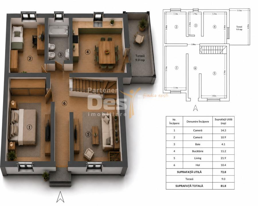Casă LUNCA CETĂȚUII, 3 camere, decomandat, 82 mp, mansardă + parcare în curte