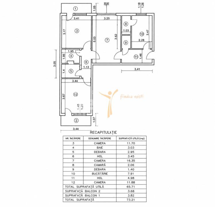 Apartament de vânzare, zona PODU ROȘ, 3 camere, semidecomandat, etaj 1