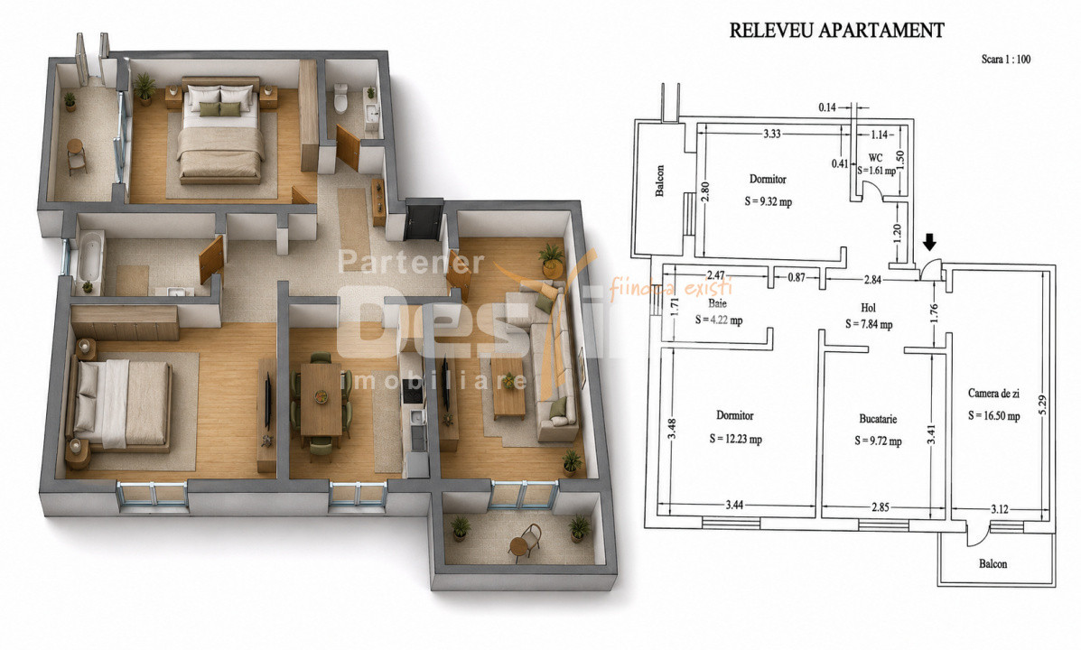 Apartament TÂRGU CUCU | 3 camere, semidecomandat, 68 mp total, mobilat