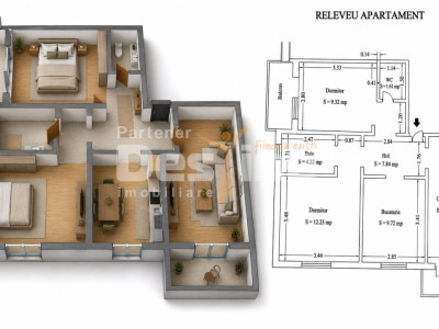 Apartament TÂRGU CUCU | 3 camere, semidecomandat, 68 mp total, mobilat