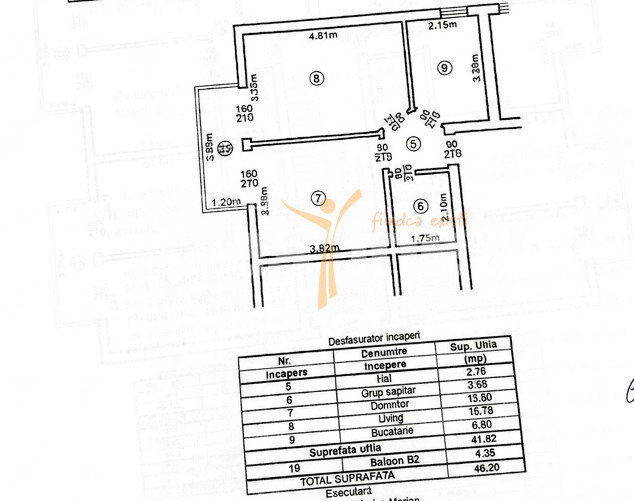 Apartament 2 camere decomandat, 46 mp,loc parcare, la 3 minute de Rond Pacurari