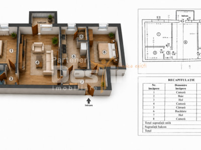 Apartament TĂTĂRAȘI SUD, 3 camere, Semidecomandat, an 1978, 50 mp utili, etaj 3 
