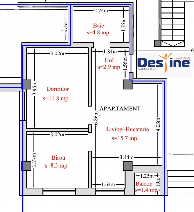 Apartament 3 camere OPEN SPACE 45 mp cartier HLINCEA - CETĂȚUIA