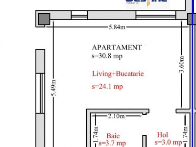 Apartament 1 cameră 30,8 mp + CURTE 70 mp cartier HLINCEA - CETĂȚUIA